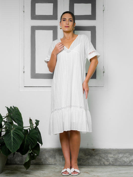 Lace detailed V neck dress