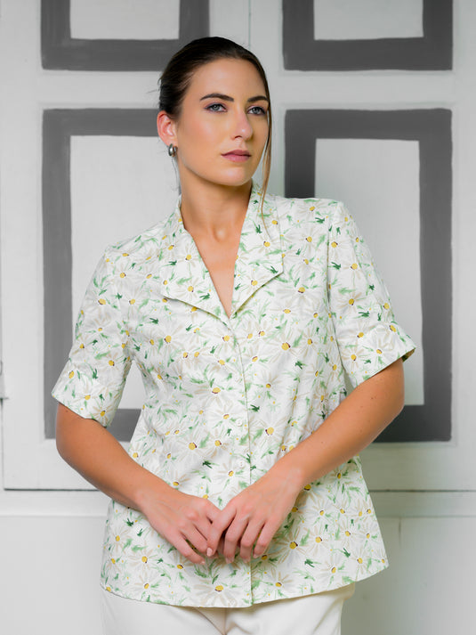 Pinted blouse with wide cuff