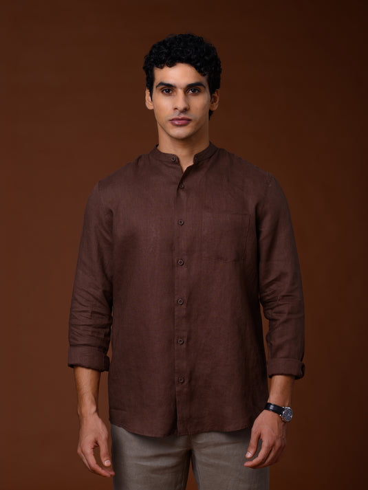 Linen Manderin Collar Long Sleeve Shirt