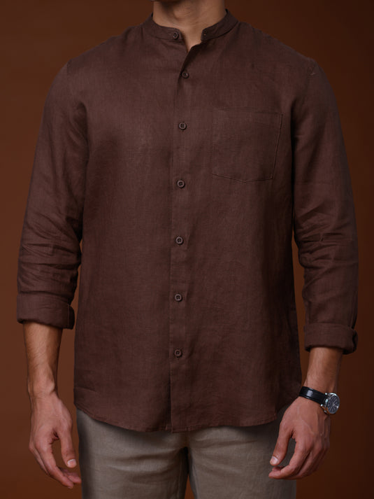 Linen Manderin Collar Long Sleeve Shirt