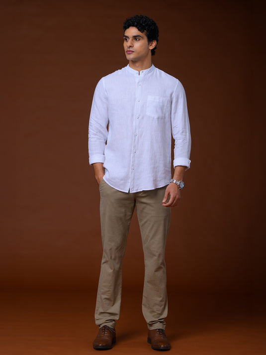 Linen Manderin Collar Long Sleeve Shirt