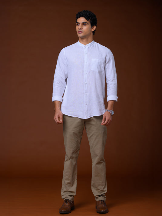 Linen Manderin Collar Long Sleeve Shirt