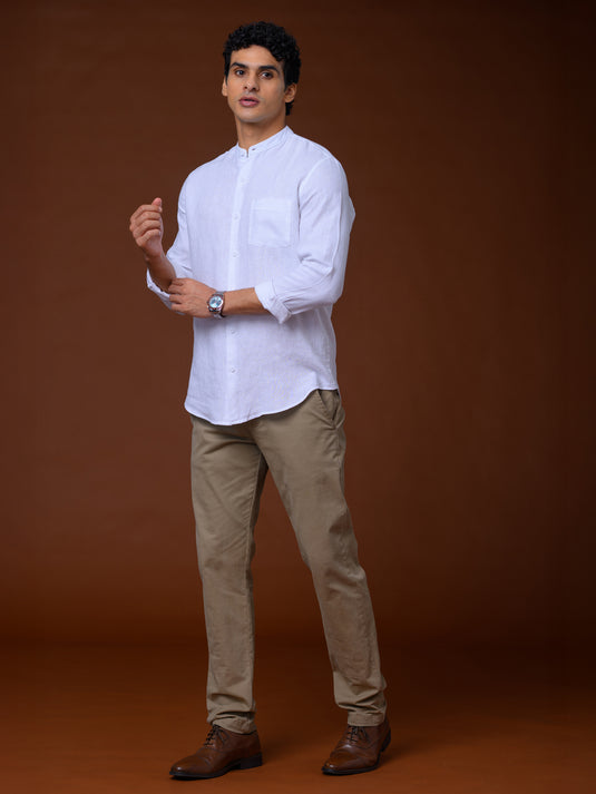 Linen Manderin Collar Long Sleeve Shirt