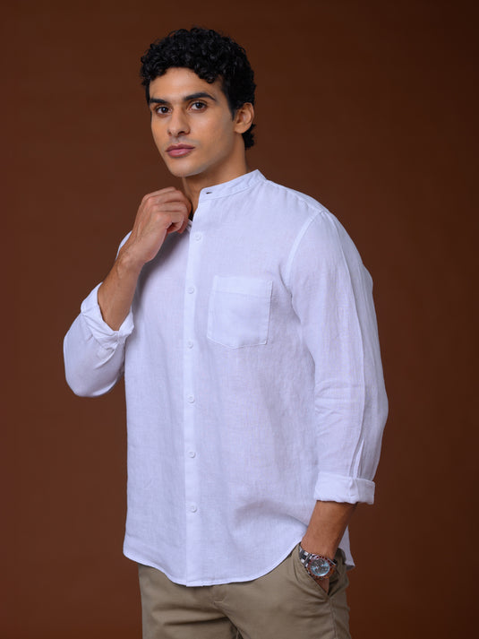 Linen Manderin Collar Long Sleeve Shirt