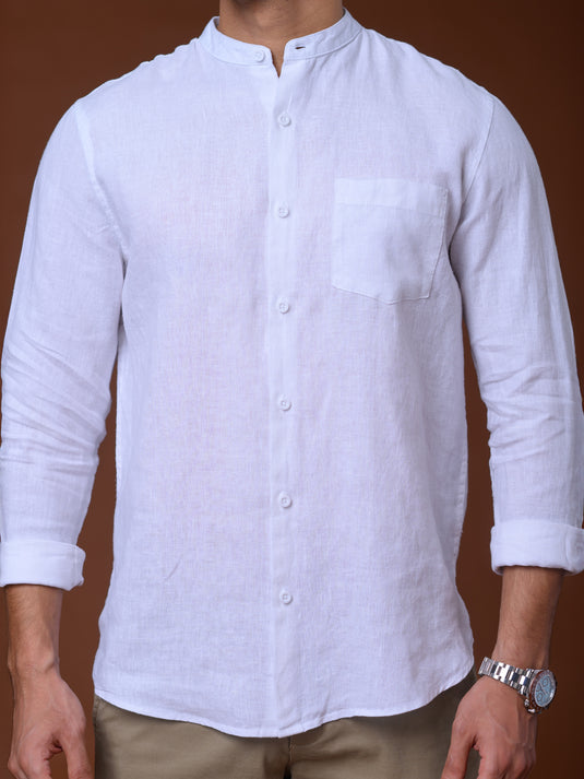 Linen Manderin Collar Long Sleeve Shirt