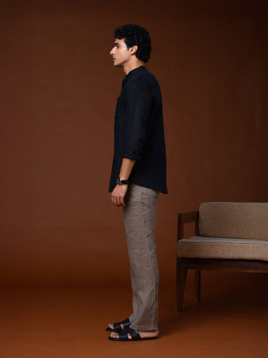 Linen Manderin Collar Long Sleeve Shirt