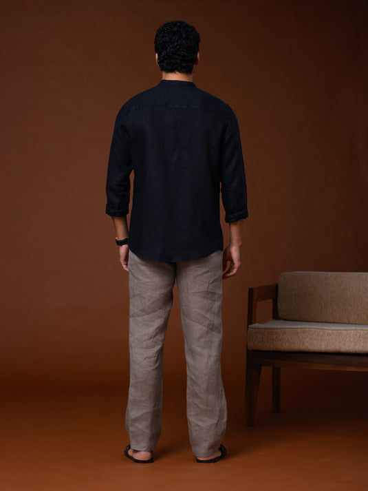Linen Manderin Collar Long Sleeve Shirt