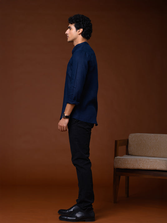 Linen Manderin Collar Long Sleeve Shirt