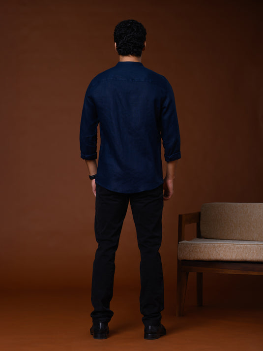 Linen Manderin Collar Long Sleeve Shirt