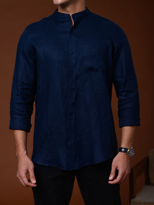 Linen Manderin Collar Long Sleeve Shirt