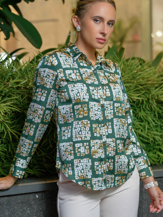 Basic printed satin blouse