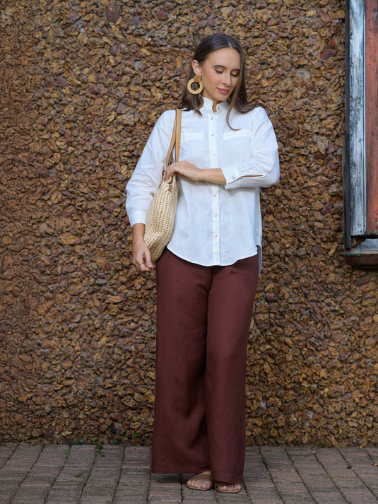 Basic long sleeve premium linen blouse