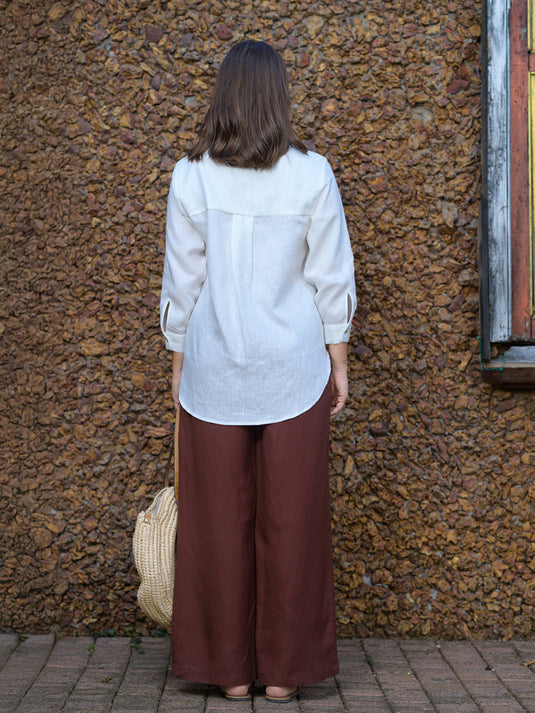 Wide leg premium linen pant with elasticated back