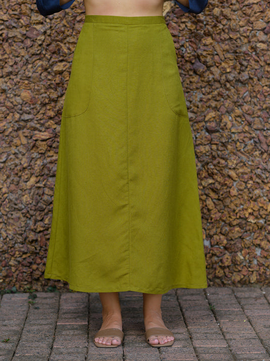 Pocket detailed midi length linen skirt