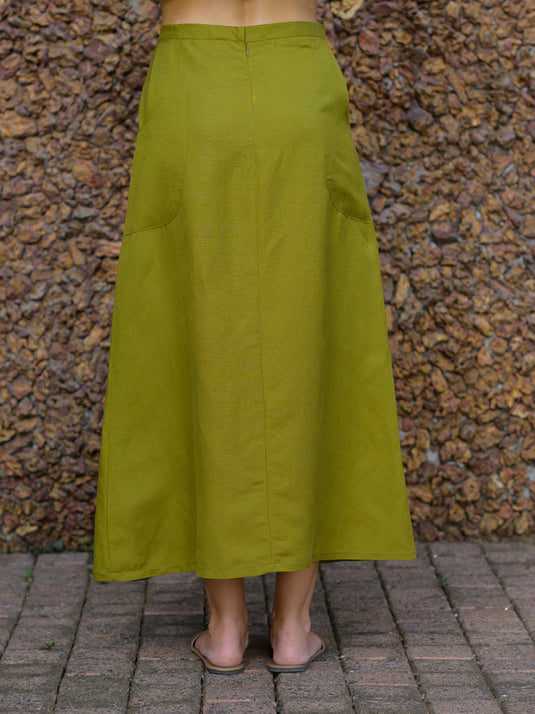 Pocket detailed midi length linen skirt