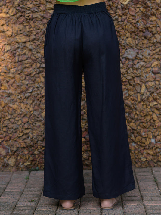 Wide leg premium linen pant with elasticated back