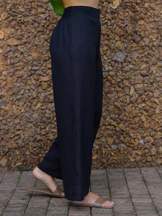 Wide leg premium linen pant with elasticated back