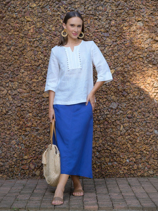 Pocket detailed midi length linen skirt