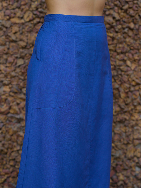 Pocket detailed midi length linen skirt