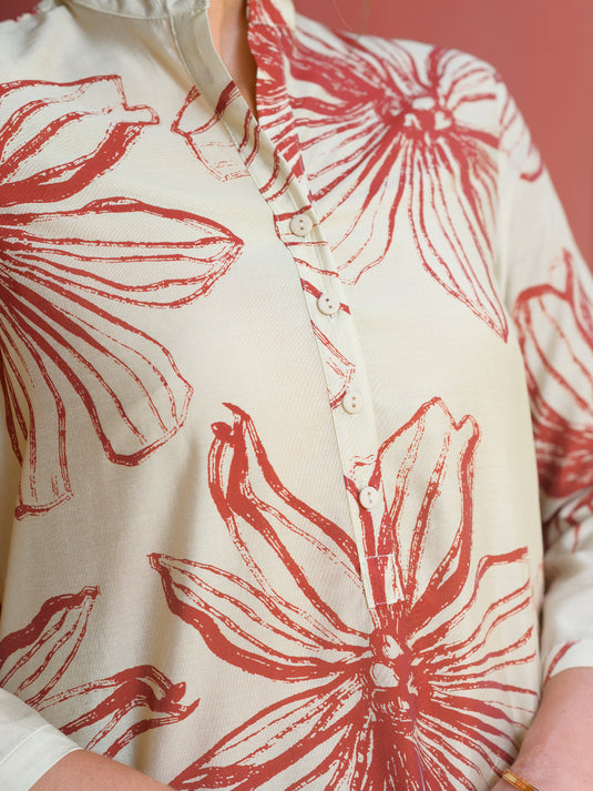 Printed midi dress with mandarin collar