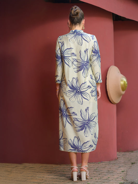 Printed midi dress with mandarin collar