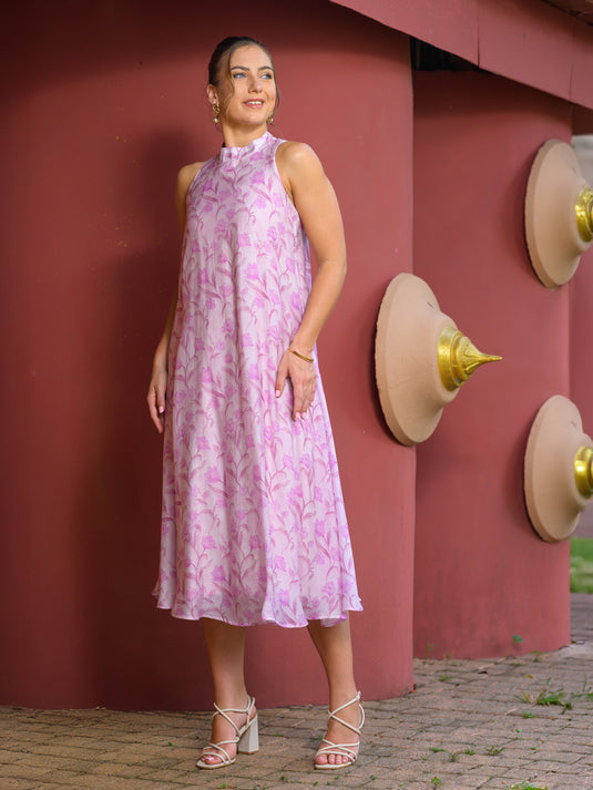 Halter neck rinted midi dress