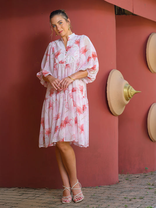 Printed flowy dress with sleeve detail