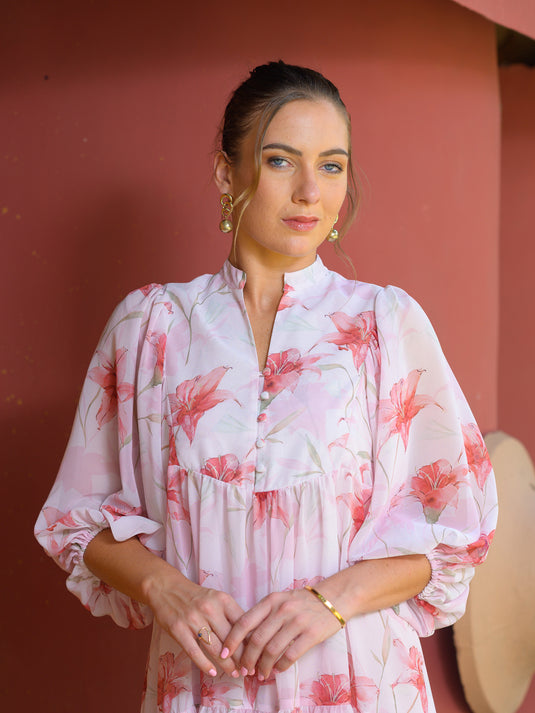 Printed flowy dress with sleeve detail