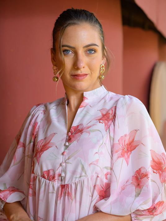 Printed flowy dress with sleeve detail