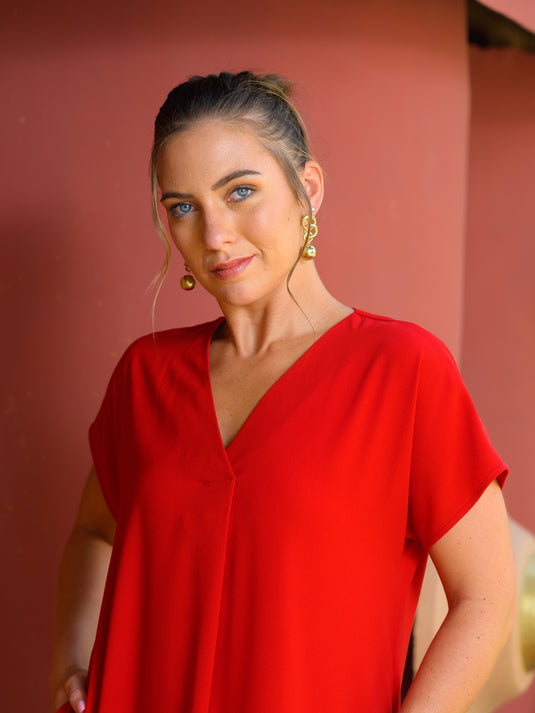 V neck dress with front pleat