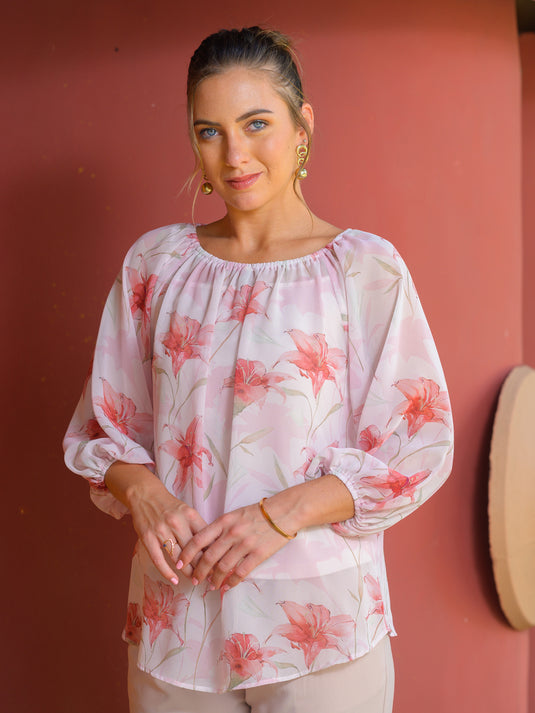 Round neck printed blouse wih raglan sleeve