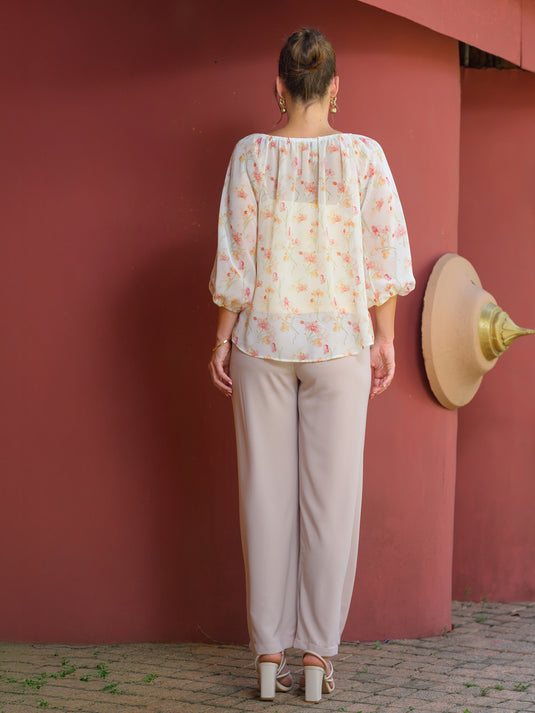 Round neck printed blouse wih raglan sleeve