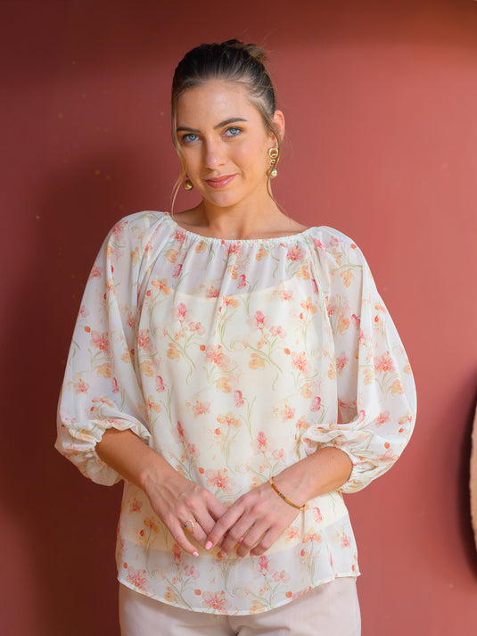 Round neck printed blouse wih raglan sleeve