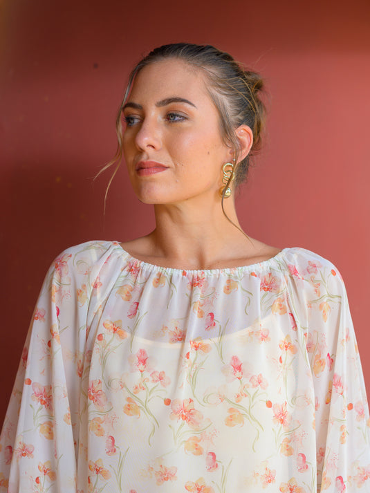 Round neck printed blouse wih raglan sleeve