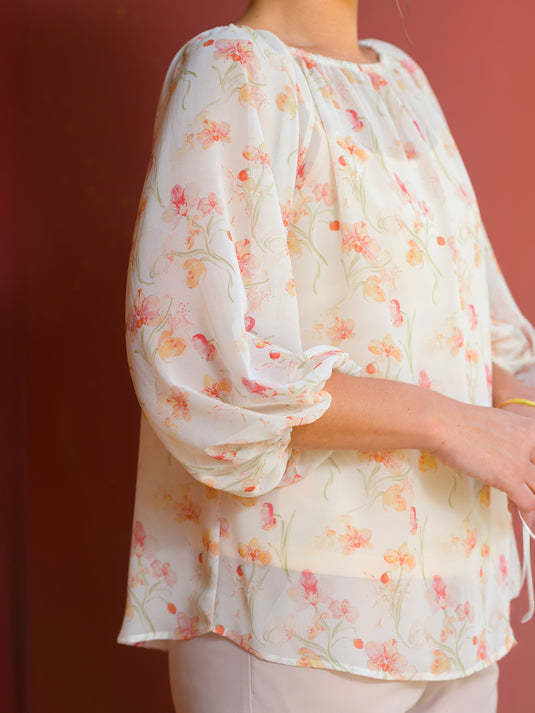 Round neck printed blouse wih raglan sleeve