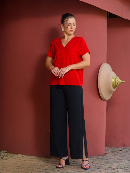 V neck blouse with front pleat