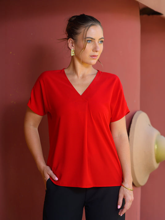 V neck blouse with front pleat