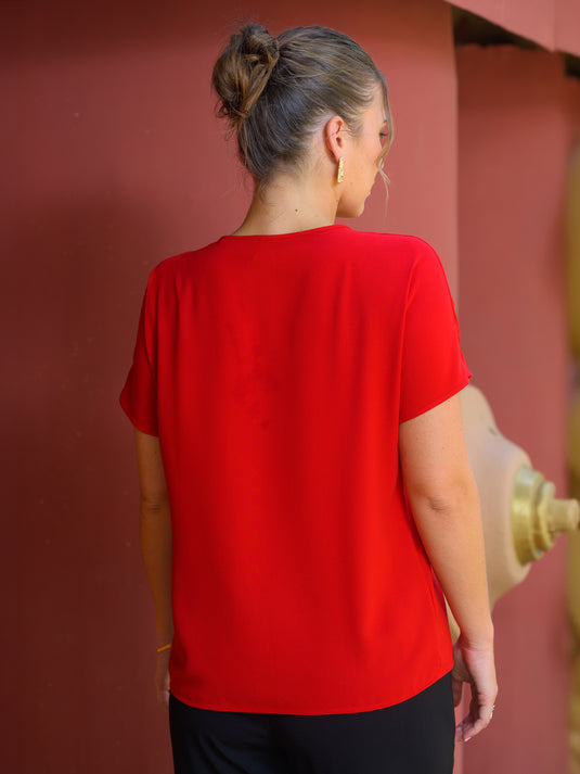 V neck blouse with front pleat