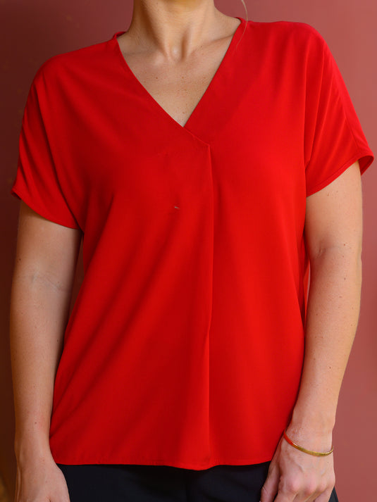 V neck blouse with front pleat