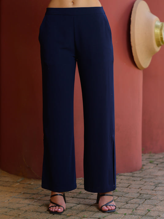 Wide leg pant with side slit