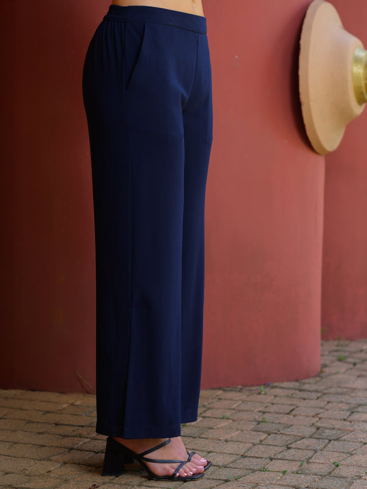 Wide leg pant with side slit
