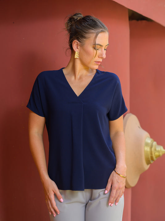 V neck blouse with front pleat