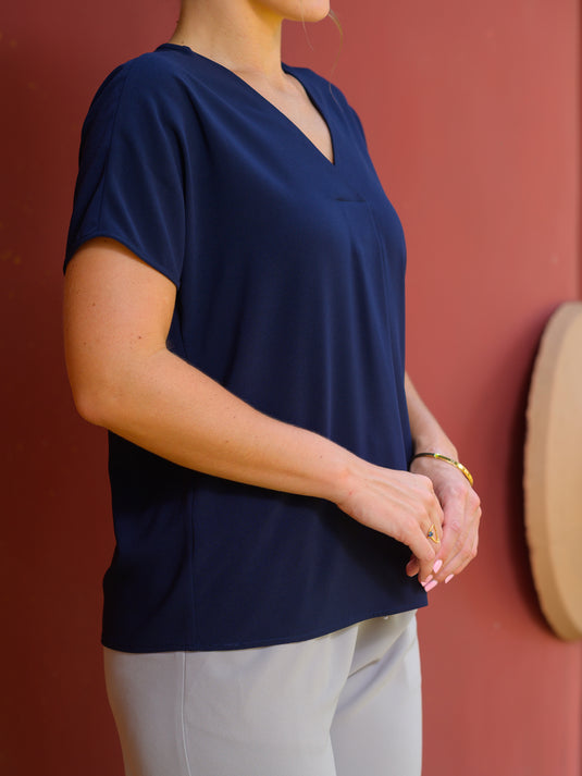 V neck blouse with front pleat