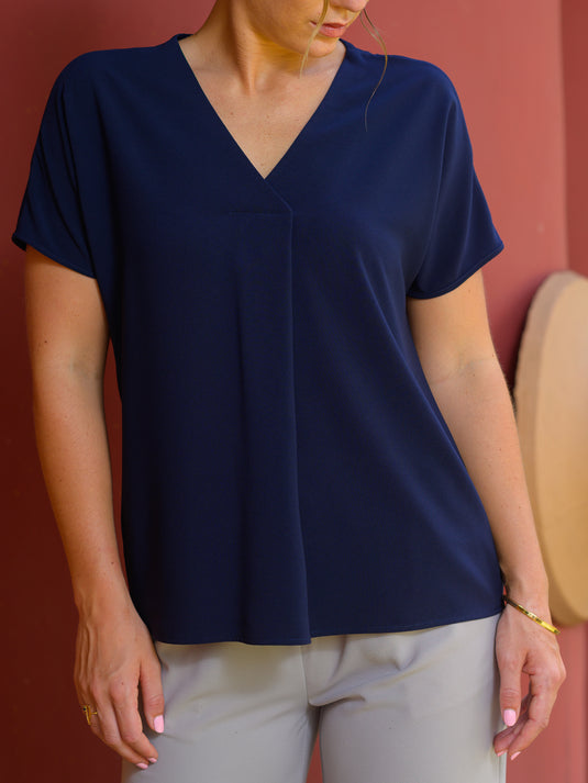 V neck blouse with front pleat