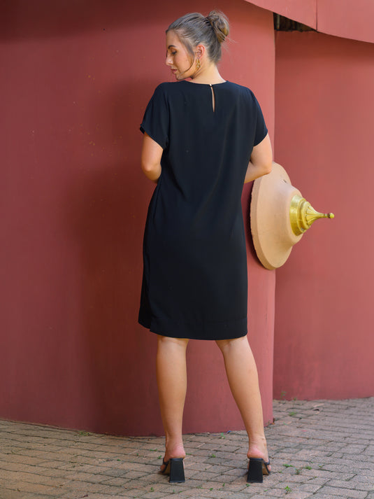 V neck dress with front pleat