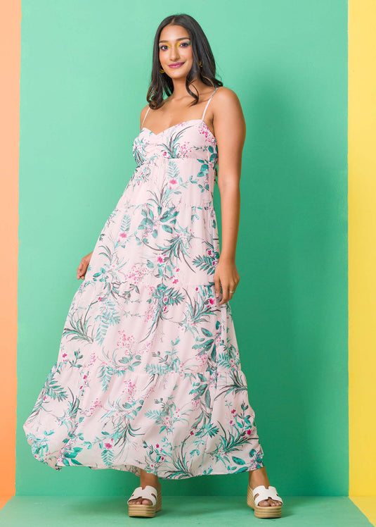 LONG FLAIRED BUST DETAIL DRESS