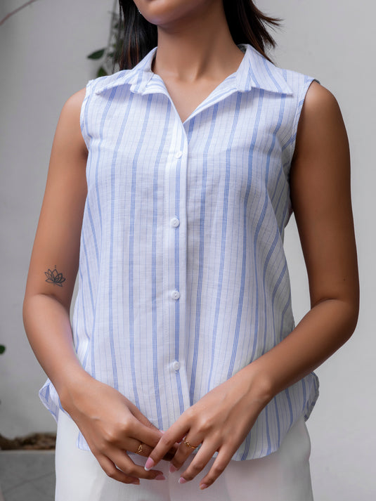 Sleeveless button down blouse