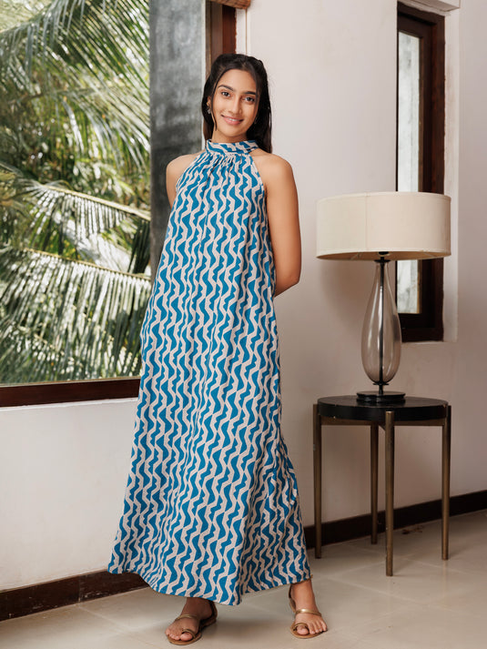 Printed halter neck maxi dress