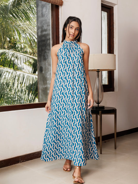 Printed halter neck maxi dress