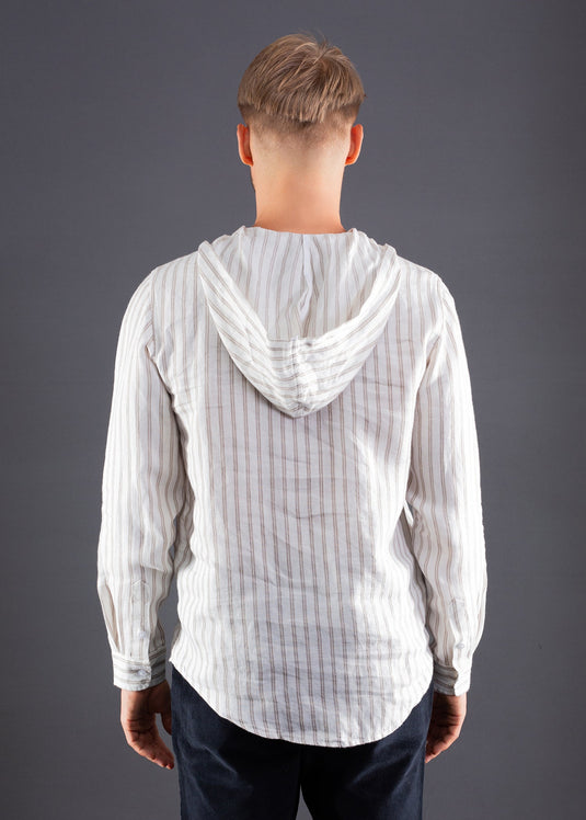 Jake Detailed Linen Stripe Hoodie